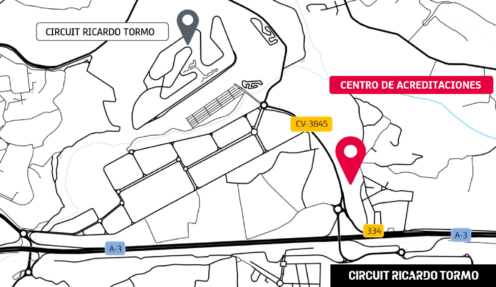 Plan du Centre d'Accréditation et du Circuit Ricardo Tormo